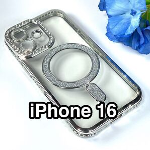 iPhone16ケース TPU ラインストーン グリッターシェルデザイン Magsafe カメラレンズ保護