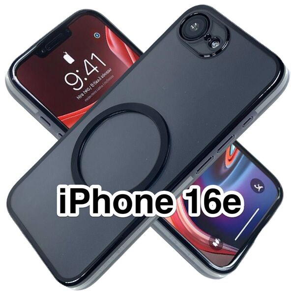 iPhone16eケース 黒 クリアTPU 高級メッキ加工 Magsafe マグセーフ ブラック