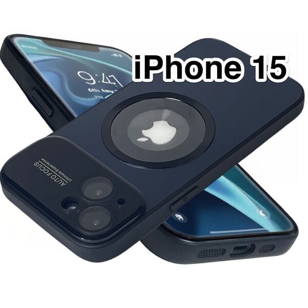 iPhone15ケース 黒 大型カメラウィンドウ TPU 軽量 MagSafe マグセーフ 磁気 ワイヤレス充電 チタンブラック