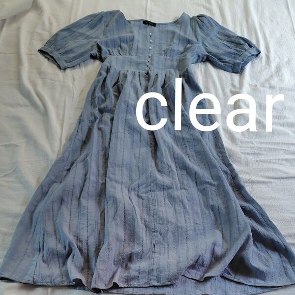 clear★くすみ水色の半袖ロング丈ワンピース★フリー