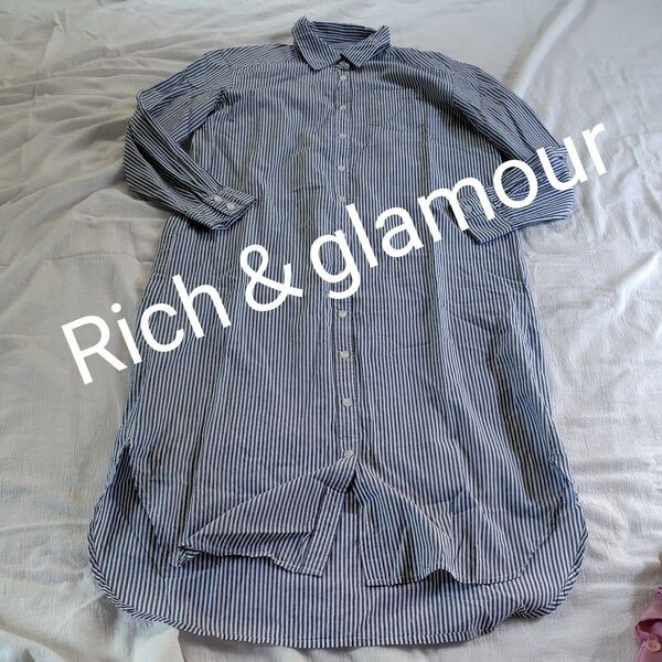 Riche&glamour★М★ストライプロング丈ワンピース★綿100%