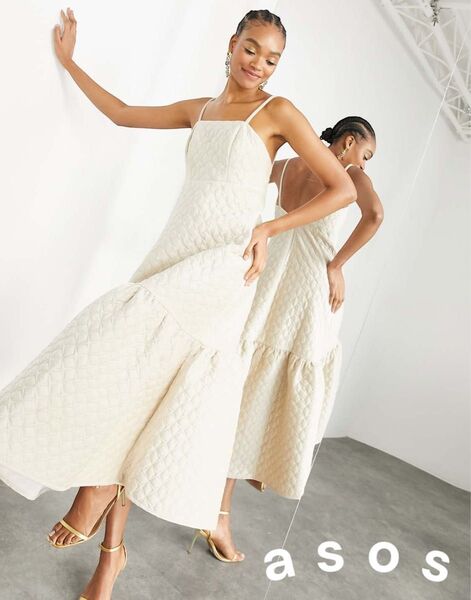 asos エイソス キルティング キャミドレス ワンピース UK10 ベージュ 定価42,680円