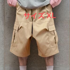 メンズ カーゴパンツ ハーフパンツ ハーフカーゴパンツ 膝丈パンツ アウトドア カジュアル カーキ XLサイズ