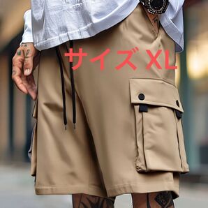 メンズ カーゴパンツ ハーフパンツ ハーフカーゴパンツ 膝丈パンツ アウトドア カジュアル カーキ XLサイズ