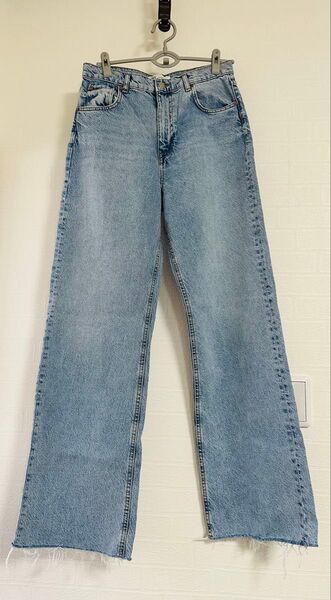 ZARA デニムパンツ ジーンズ ハイウエスト ワイドストレート ロングデニム パンツ デニム 【40】 L~XL
