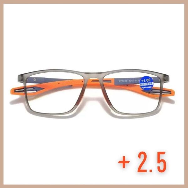 メガネ 眼鏡 スクエア 老眼鏡 軽量 スポーティー スクエア お洒落 メンズ シニアグラス +2.5 グレー リーディンググラス