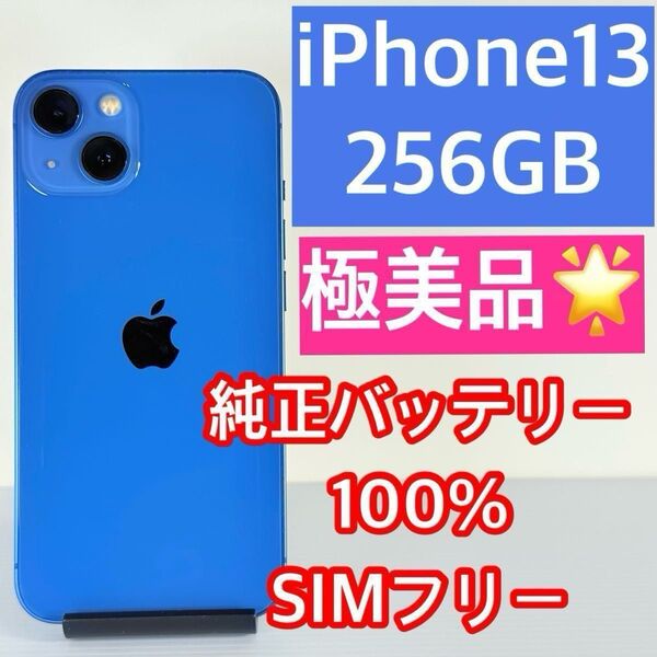 極美品 iPhone13 256GB 純正バッテリー100% SIMフリー 新品スマホケース/ガラスフィルム2枚付き