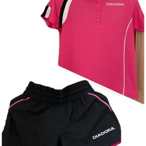DIADORA ポロシャツ ハーフパンツ 上下セット ピンク ブラック 2点セット