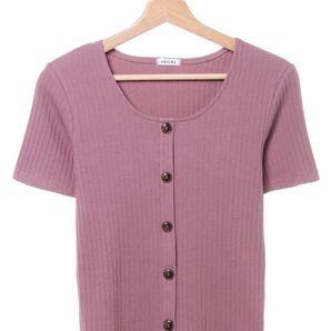 半袖 Tシャツ 半袖トップス 新品 新品未開封 半袖カットソー 半袖ブラウス イング ボタン付き ボタントップス パープル 上品