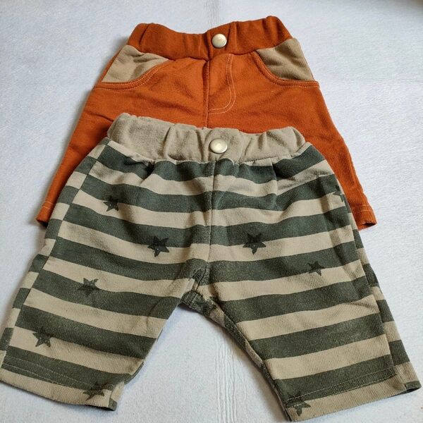 子供服 ベビー 服 男の子 女の子 中古 半ズボン ハーフパンツ まとめ 2枚セット 80 ボーダー 茶色 グレー