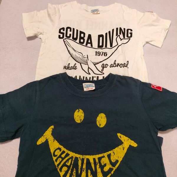 CHANNEL 子供服 Tシャツ 半袖 2枚 まとめ 120 ネイビー 白 スマイル クジラ 中古 男の子 女の子