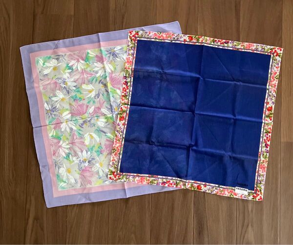 ②ハンカチ 綿100 renoma marie claire レノマ マリークレール ブルーミング中西 新品 2枚セット