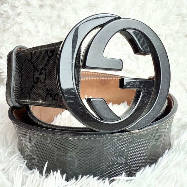 【極美品】GUCCI グッチ ベルト インターロッキング GG デカロゴ 黒