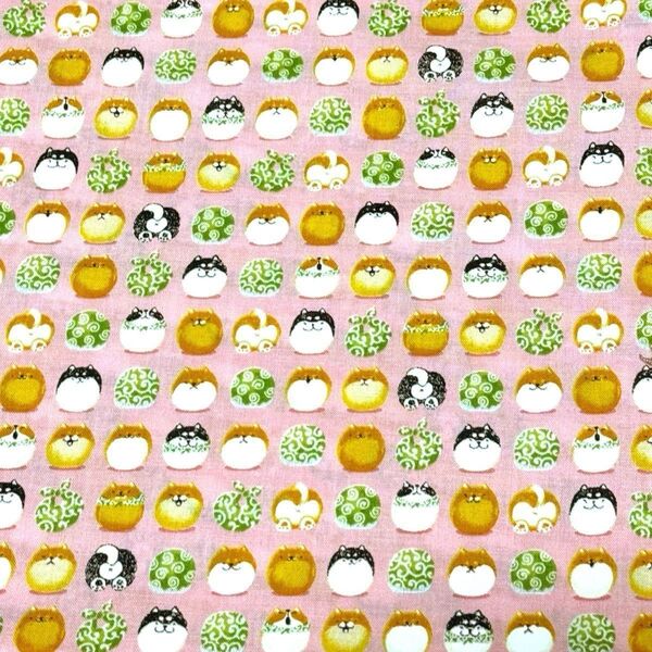 生地 国産生地 大人気生地 残りわずか在庫限り 『まんまるしば犬』110×50cm ピンク