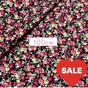 生地 国産生地 コットン100% 《プチローズシリーズ》ブラック 110×100cm【SALE】