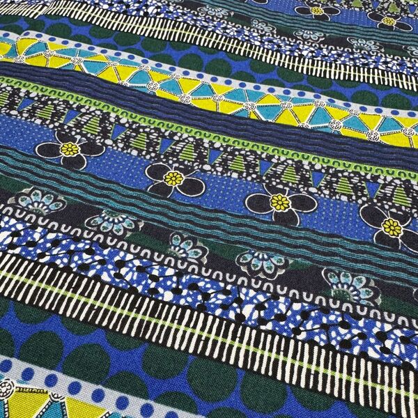 国産生地 『アフリカンボーダー』ブルー110×50cm