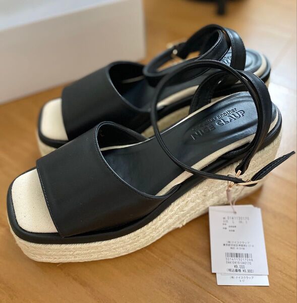 定価9900円 L 24.5 厚底 ジュートサンダル ヒール 8.8cm ブラック 夏