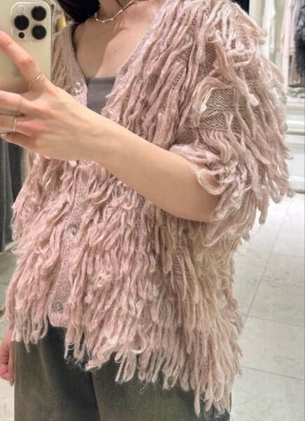 定価11000円 ミスティック mystic タグ付き ループニットカーディガン ピンクふわふわ ファー