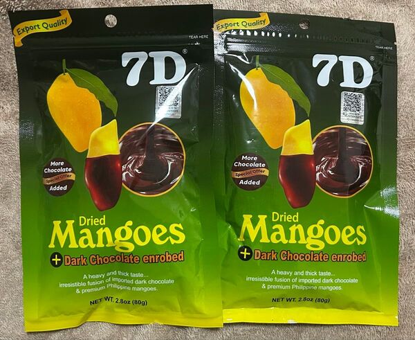 ドライマンゴー ダークチョコレートかけ 80g×2袋 7D 東南アジア フルーツ フィリピン セブ エイジング ビタミン 果物