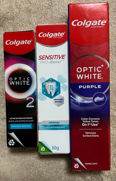 Colgate 歯磨き粉 3個 OPTIC SENSITIVE パープル コルゲート ホワイトニング 敏感な方に 美白 除菌
