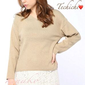 Techichiテチチバックツイストニットプルオーバー キャメル M