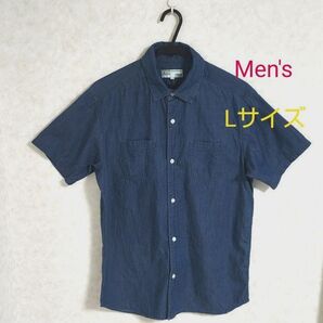 A&C デニムシャツ 半袖シャツ メンズ インディゴブルー Lサイズ ブルー ネイビー L 半袖 シンプル ダンガリーシャツ