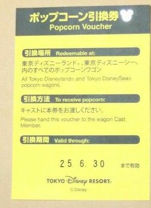 ポップコーン引換券 ディズニーランド ディズニーシー