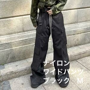 ナイロン ワイド カーゴ パンツ 韓国 ストリート おしゃれ M ユニセックス