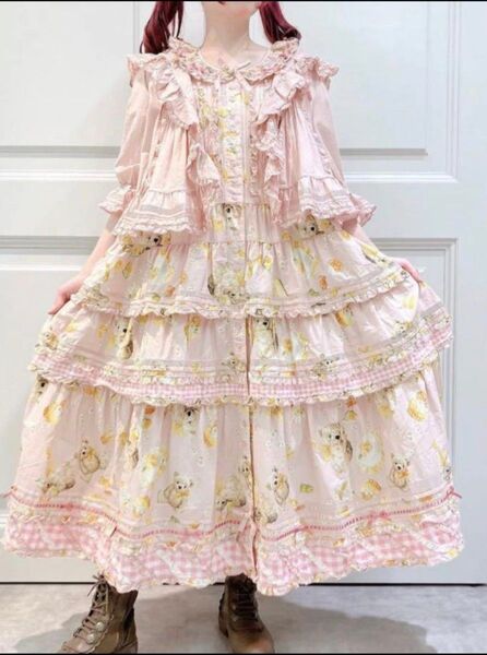 【最終値下げ】PINK HOUSE ハニーレモンテディプリントパッチワークワンピース
