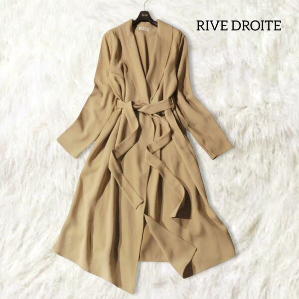 美品 RIVE DROITE リヴドロワ ダブルクロスショールカラー スプリングコート ロングコート ガウン ジャケット ベージュ