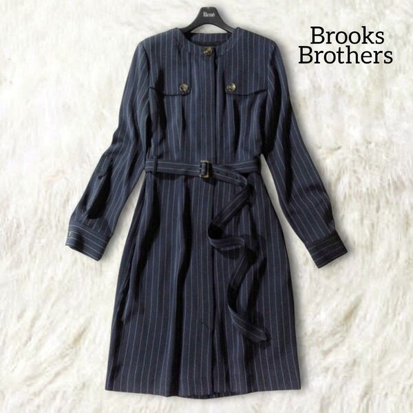 美品 Brocks Brothers ブルックスブラザーズ 2way ストライプ ワンピース 0 ネイビー ひざ丈 フォーマル