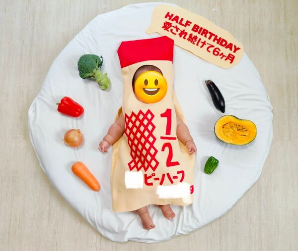 ハーフバースデー衣装 1/2 キューピーハーフ ハンドメイド品 【名前体重有り】