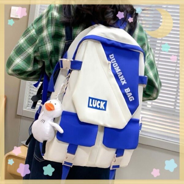【ラスト一点】新品未使用 リュック バックパック レディース 大容量 通学 青 ブルー 男女兼用 スポーツ 韓国 リュックサック