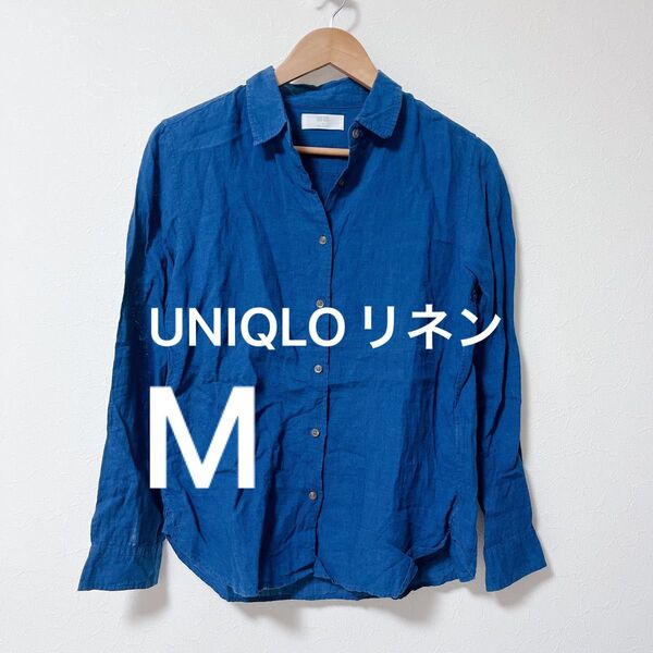 UNIQLO プレミアムリネンシャツ ブルーネイビー系 M
