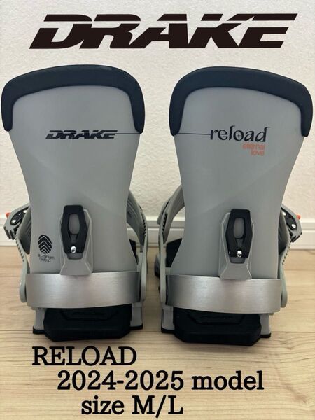 【美品】24-25 DRAKE RELOAD M/L グレー ドレイク リロード スノーボード ビンディング バインディング 希少