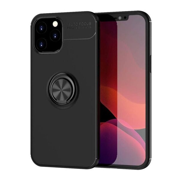 【Q55】iPhone11Proリング付車載対応スタンドTPuケース(黒)