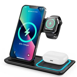 【A1F】ワイヤレス充電器3in1 Qi急速充電iPhoneスマホ対応