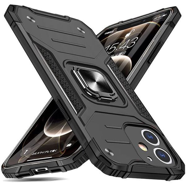 【S65】iPhone12/12Pro耐衝撃角度調整リング車載対応スタンドケース
