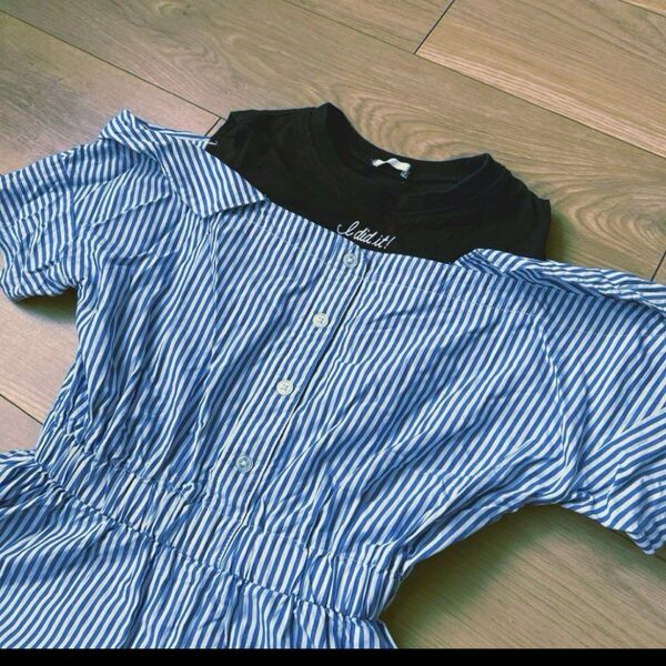 GU 子供服 140 肩出し ワンピース スプライト 半袖 Tシャツ
