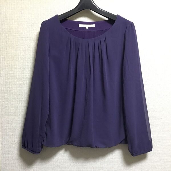 ◆ NATURAL BEAUTY パープル系 長袖 シフォン ブラウス トップス カットソー ☆ 38 Mサイズ位 ☆
