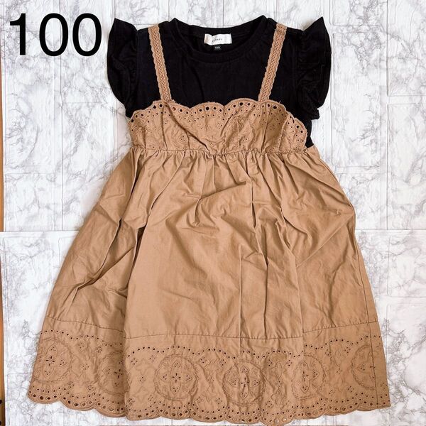 美品 セラフ レースレイヤードワンピース 100