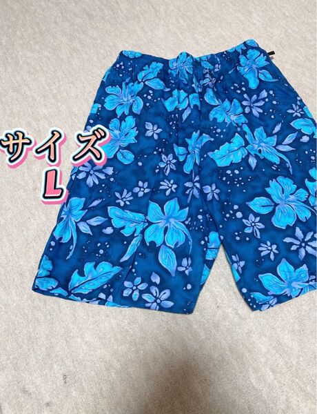 メンズ スイムウェア サーフパンツ 海水パンツ Lサイズ 青い花柄