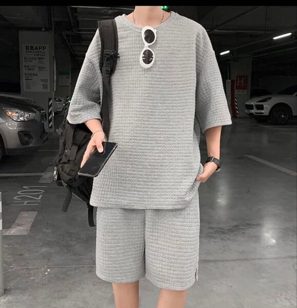 夏服 上下セット メンズ セットアップ 半袖 カジュアル サイズL