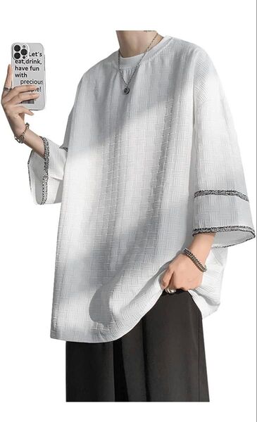 夏服 メンズ tシャツ メンズ 七分袖 半袖 無地 大きい サイズ 夏服 人気-白-2XL