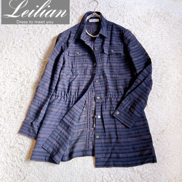 近年モデル 美品 レリアン シャツチュニック 羽織 シースルー ボーダー刺繍 S 長袖 Leilian シャツ ブラウス