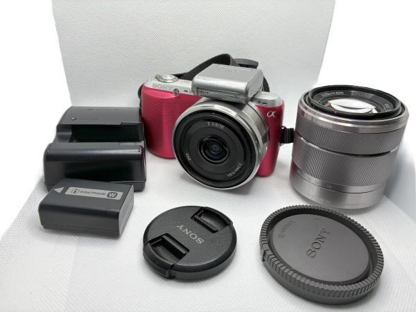 SONY α NEX-C3 ミラーレス一眼カメラ ピンク ダブルズームキット 24mm 2.8/16 18-55mm 3.5/5.6 単焦点レンズ ソニー