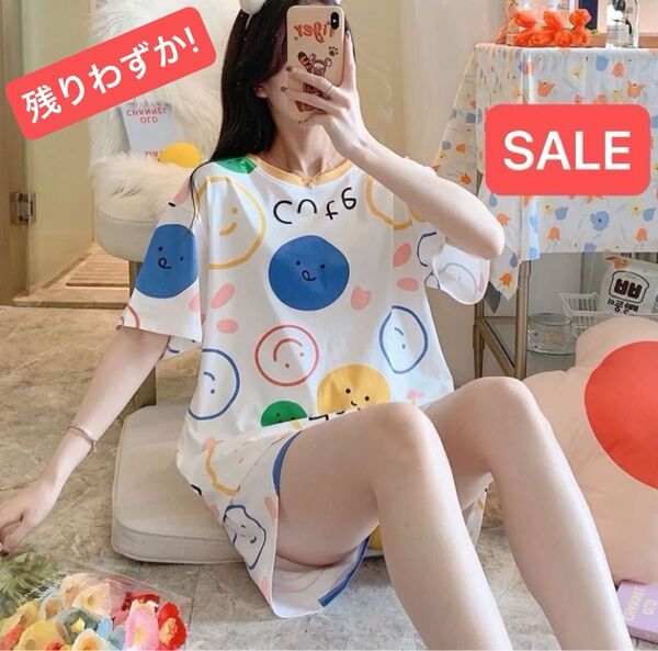 ニコ スマイル Lサイズ ルームウェア パジャマ 夏用 部屋着 リラックス 半袖 Tシャツ ショートパンツ 女性 婦人 上下セット