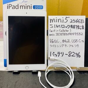 SIMロック解除済み iPad mini 5 Wi-Fi + Cellular 256GB シルバー2019 バッテリー82%