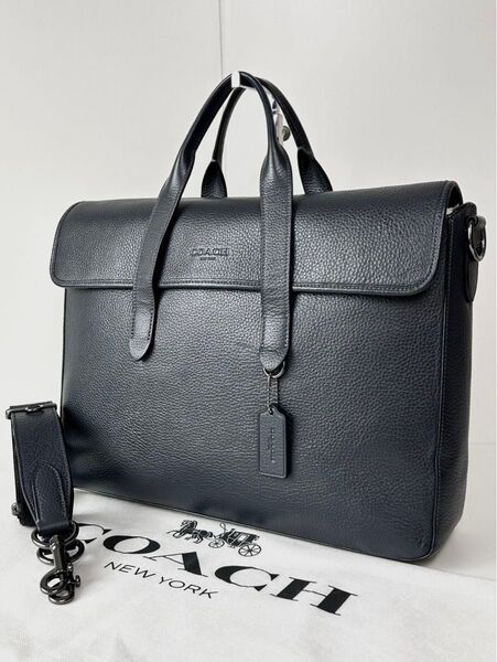 【美品】定価12万 コーチ メンテ済み COACH メンズ ビジネス 2way レザー バッグ ブリーフケース ショルダー 本革