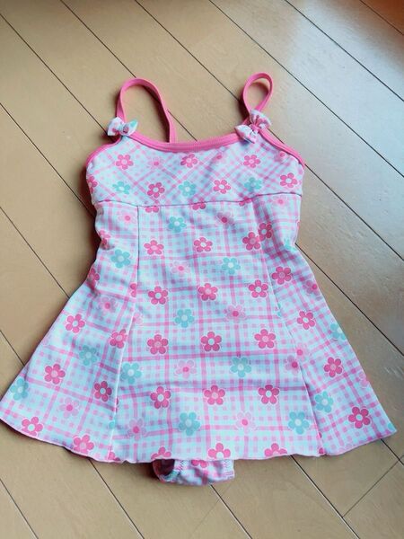 女の子 フラワーチェック水着 水着 120 花柄 ワンピース ワンピース水着 スイムウェア 子供